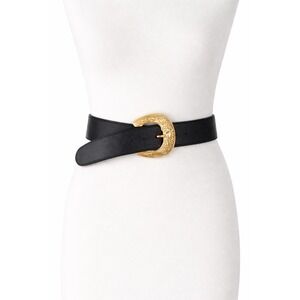 Raina Outlaw Sz S/M Black Leather Statement Belt Gold Ornate Buckle Western NWT